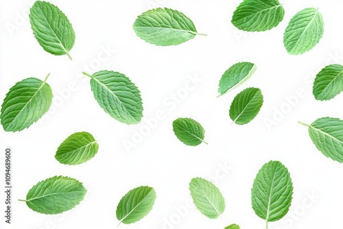 falling mint leaves isolated