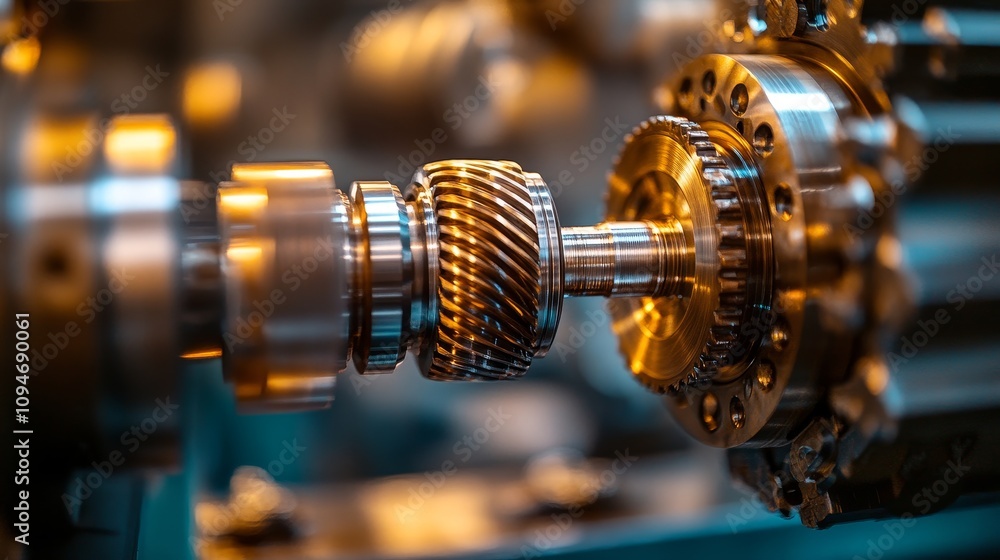 Obraz premium Close-up of a metal gear being machined on a lathe