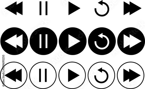 play, pause, repeat, next and previous, music player icon set. collection of multimedia symbols. music player symbol. ideal for media control interfaces.