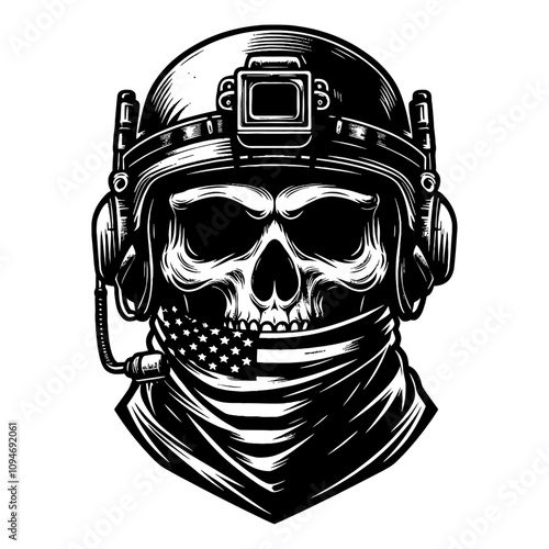 skull head wearing modern military helmet