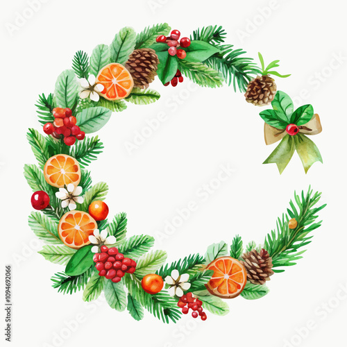 Elegant watercolor christmas wreath vector illustration (13)