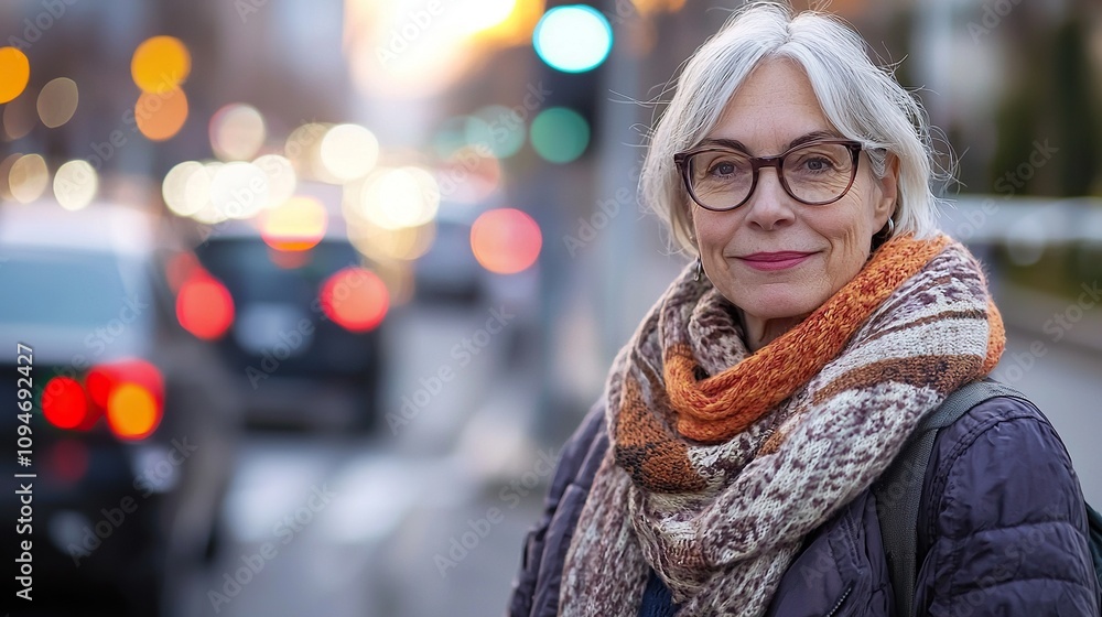Elegant senior woman waiting at the train station with backpack and handbag Elegant senior woman waiting at the train station with backpack and handbag