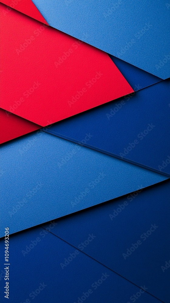Abstract geometric background with overlapping layers of vibrant red and blue paper, creating a modern and dynamic composition of shapes and shadows. Abstract geometric background with overlapping layers of vibrant red and blue paper, creating a modern and dynamic composition of shapes and shadows.