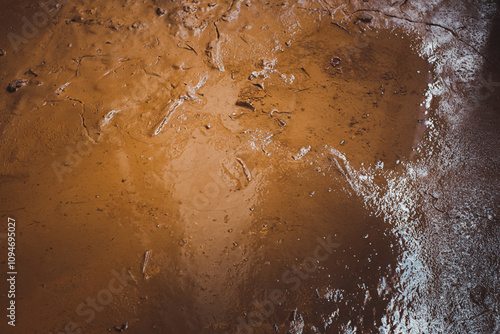 Fototapeta A brown and dirty surface with water on it