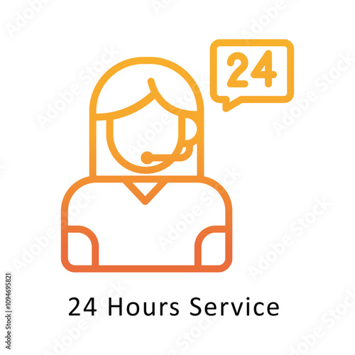 24 Hours Service vector Gradient Outline Icon. Eps 10 file