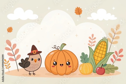 thanksgiving minimalist cute cartoon white background