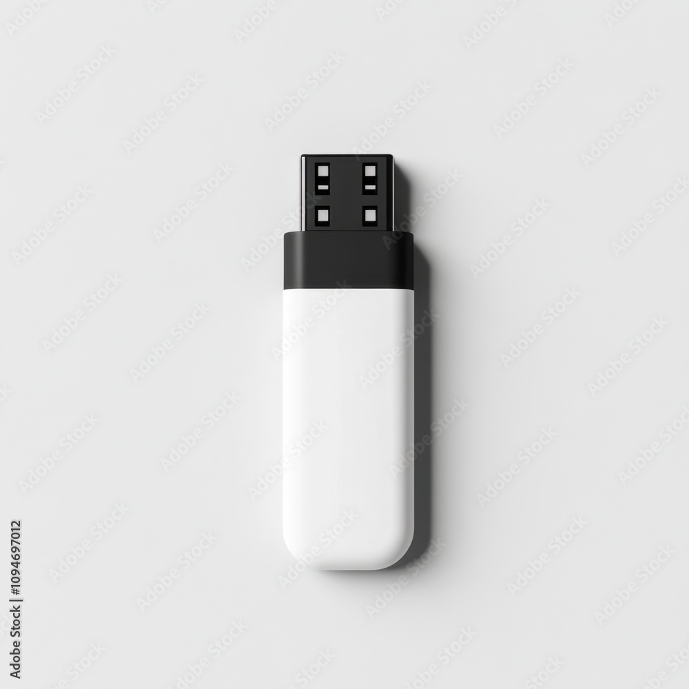 White usb flash drive isolated on minimalist gray background White usb flash drive isolated on minimalist gray background