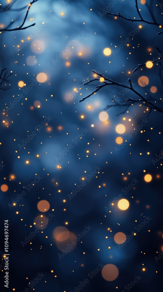 Fototapeta premium Dark blue background with soft gold bokeh lights for elegant designs