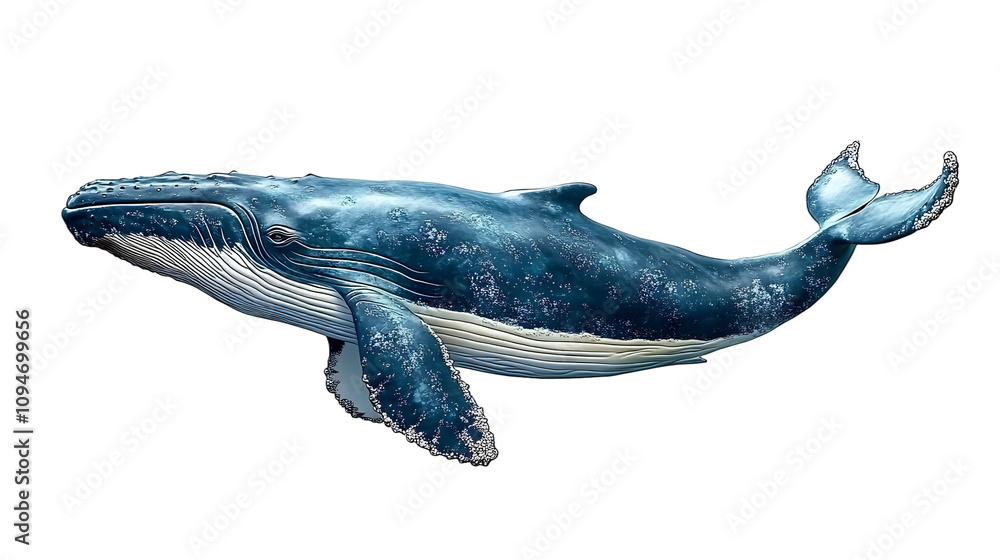 Fototapeta premium side view of big blue whale isolated on transparent background ,whale png ,