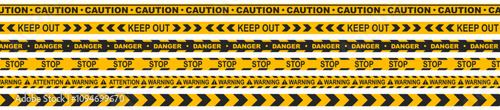 Yellow and black ribbon. Vector set of tapes. For prohibited and dangerous areas.