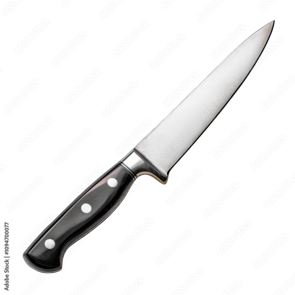 High-quality kitchen knife with black handle and stainless steel blade isolated on transparent background cutout png High-quality kitchen knife with black handle and stainless steel blade isolated on transparent background cutout png