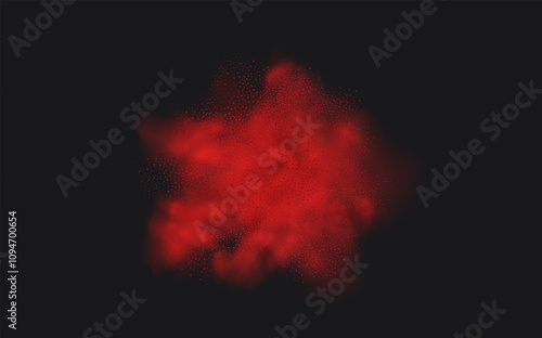 Spicy burst powder. Splashes of red pepper explosion. Overlay effect of chili or paprika spice splatters. Vector realistic illustration of hot, dried spices.