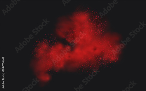 Spicy burst powder. Splashes of red pepper explosion. Overlay effect of chili or paprika spice splatters. Vector realistic illustration of hot, dried spices.