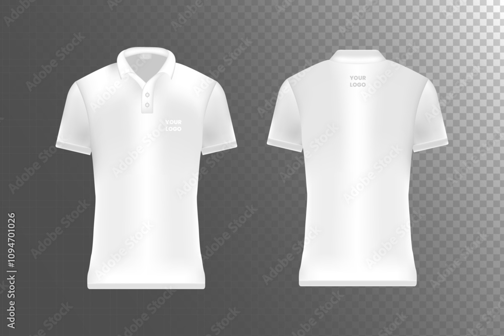White polo tshirt collection front and back view isolated illustration White polo tshirt collection front and back view isolated illustration