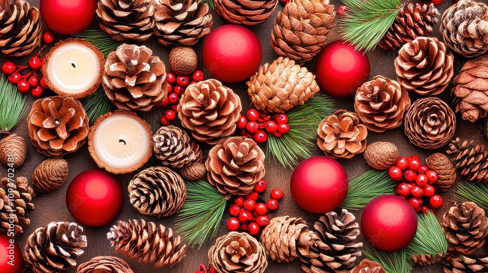Festive winter arrangement with oranges, cinnamon, and pine on a snowy wooden surface Festive winter arrangement with oranges, cinnamon, and pine on a snowy wooden surface