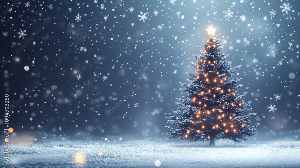 Christmas tree illustration with glowing snowflakes Christmas tree illustration with glowing snowflakes