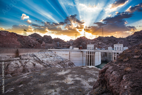 Hoover Dam sunset on summer day , Nevada , USA