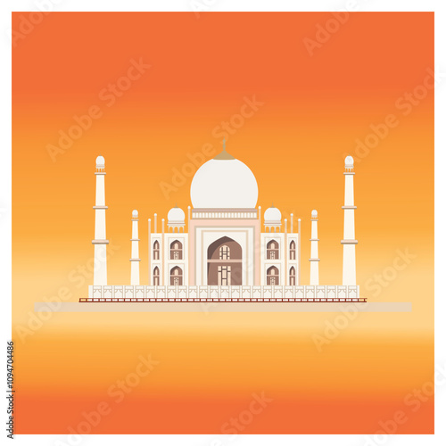 "Vector Illustration of Taj Mahal with Indian Emblem on Transparent Background"