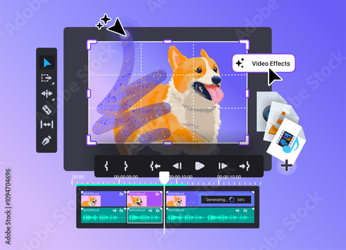 Concept of a Video Editor. Adding different formats. Vector Illustration