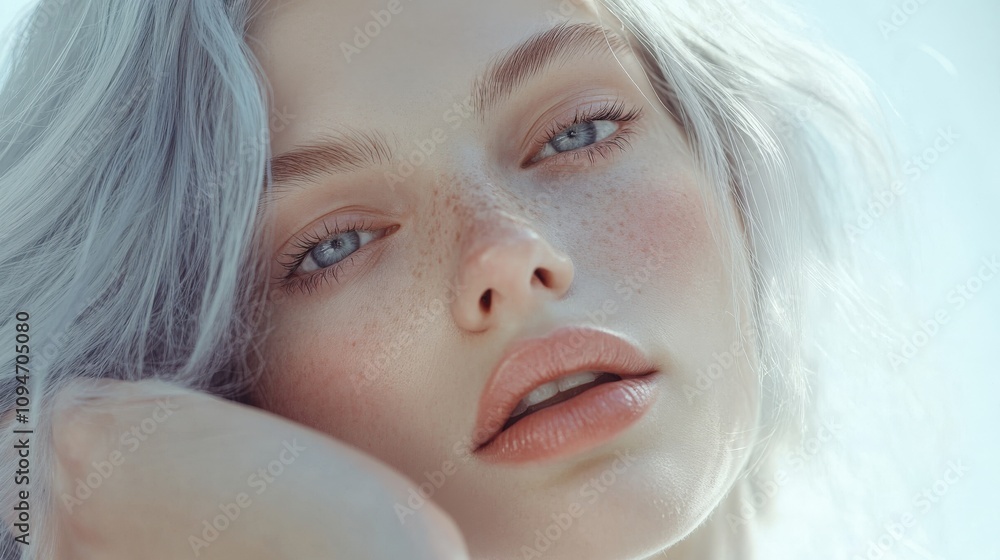 Closeup Portrait Of A Woman With Pale Skin And White Hair Closeup Portrait Of A Woman With Pale Skin And White Hair
