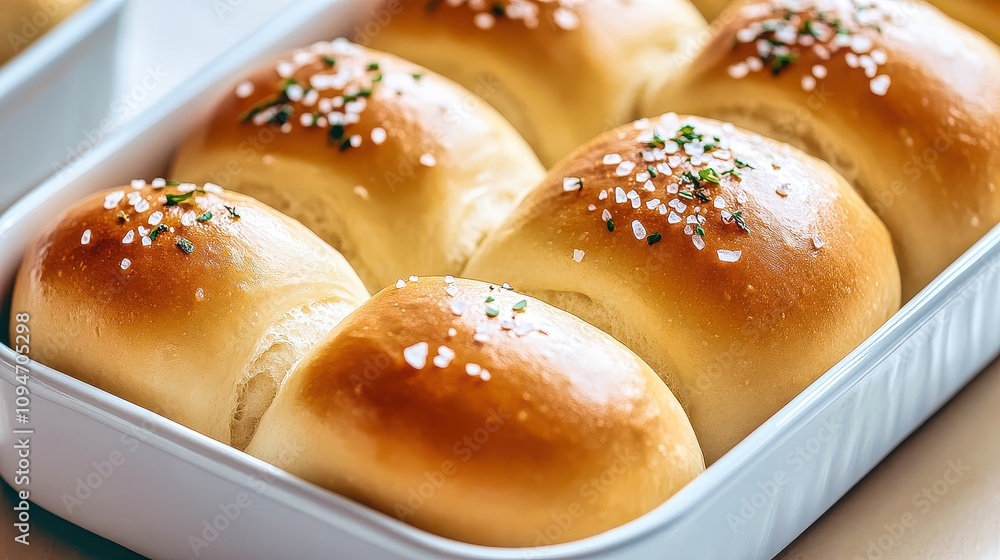 Freshly baked golden rolls topped with herbs ready to be served at a cozy gathering Freshly baked golden rolls topped with herbs ready to be served at a cozy gathering