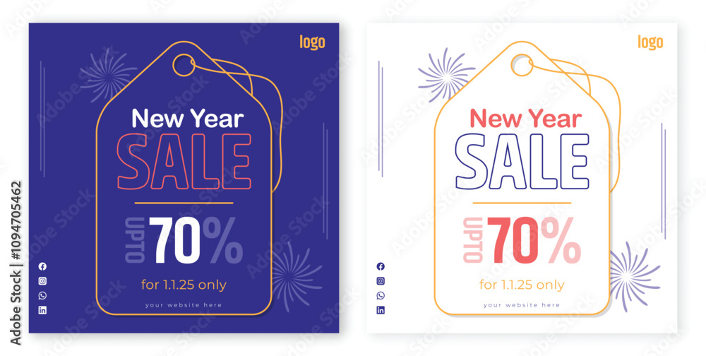 Modern New Year Sale social media post templet. Modern New Year Sale social media post templet.