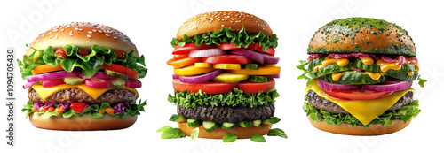 Colorful Burgers Isolated on Transparent Background