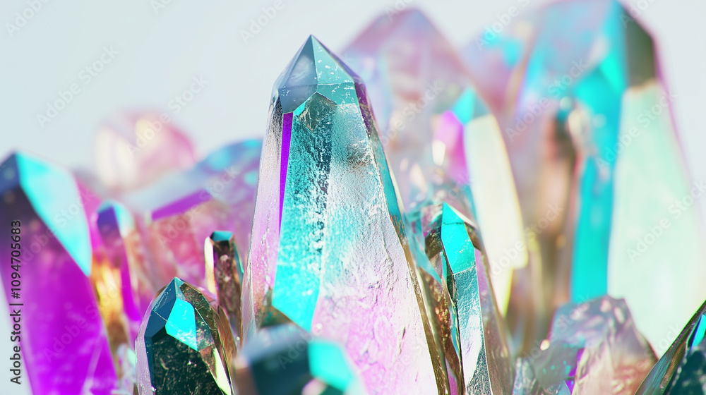 Crystal Cluster With Shimmering Hues and Textured Iridescence for Artistic Use Crystal Cluster With Shimmering Hues and Textured Iridescence for Artistic Use