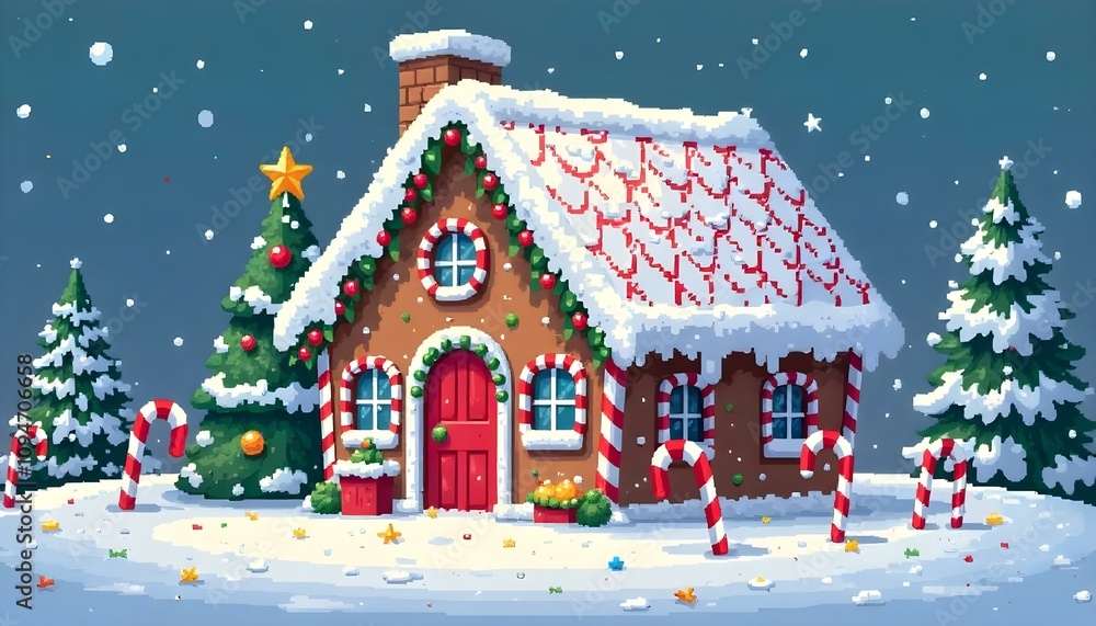 Obraz premium Gingerbread house with candy canes.