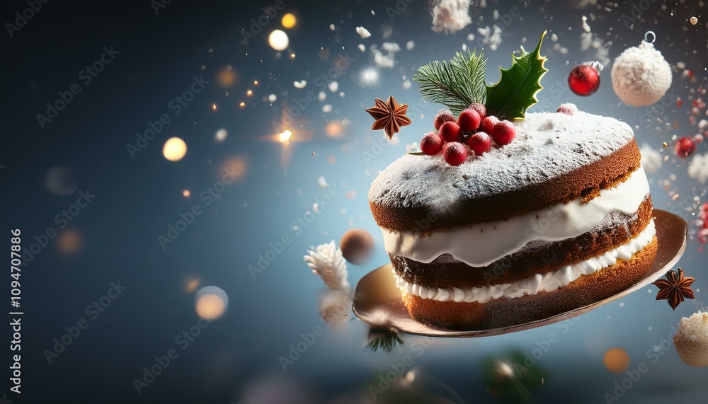 cake flying christmas background,copy text space cake flying christmas background,copy text space