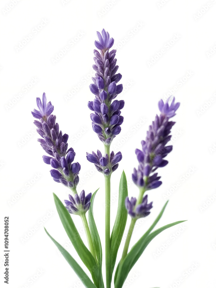 Fototapeta premium Beautiful Lavender Flowers Displaying Vibrant Purple Blooms Against a Clean White Background Creating a Serene and Calming Atmosphere for Nature Lovers