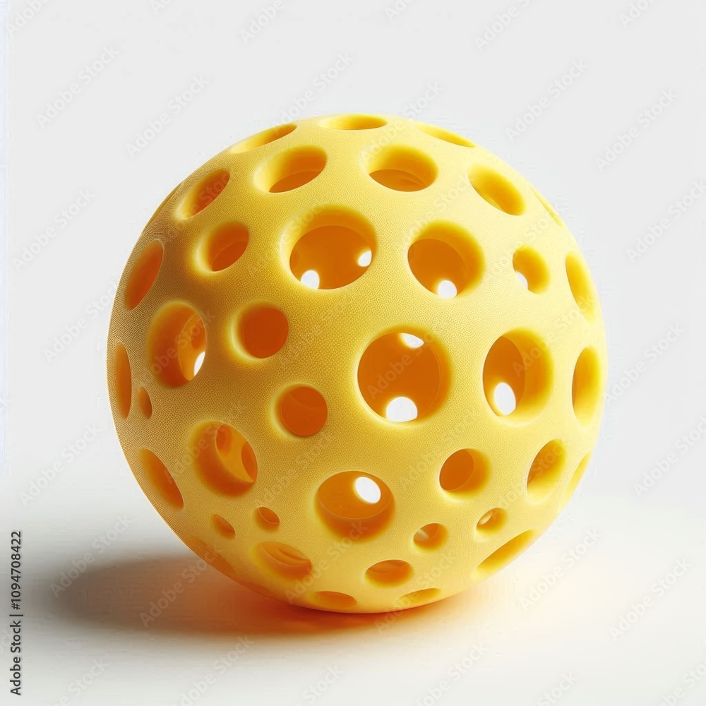 Yellow pickleball with holes on white background Yellow pickleball with holes on white background
