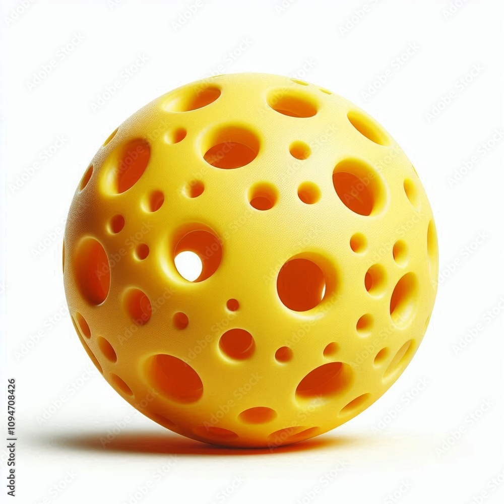 Fototapeta premium Yellow pickleball with holes on white background