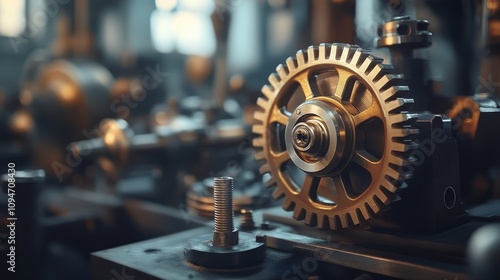 Close-up of a Large, Shiny Gear in a Machine