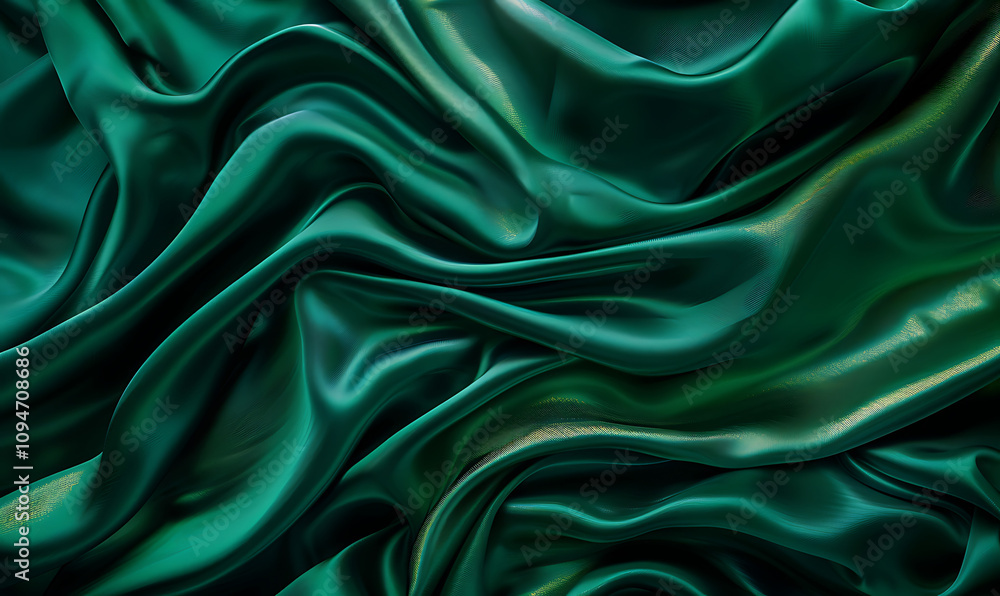 Obraz premium A sumptuous silk texture in emerald green and gold, offering a refined and luxurious visual appeal