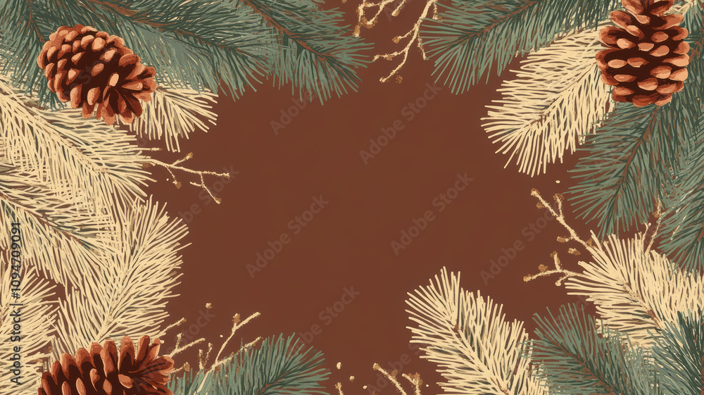 Naklejka premium Rustic christmas frame with wreaths and pine branches vector illustration