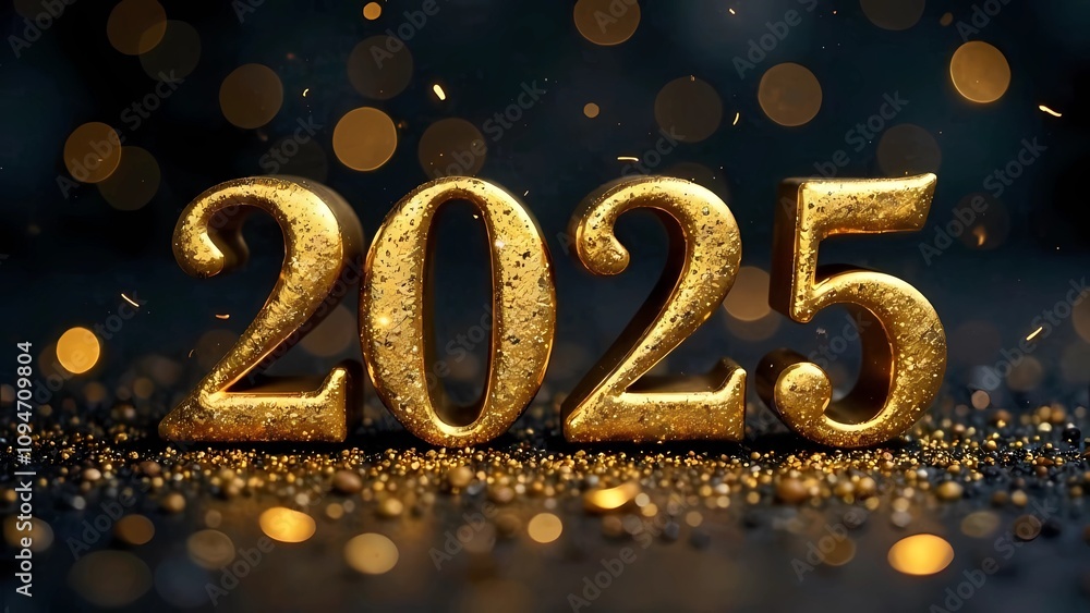 Happy New Year with the text “2025”. Gold color. Holiday card. New Year banner. Happy New Year with the text “2025”. Gold color. Holiday card. New Year banner.