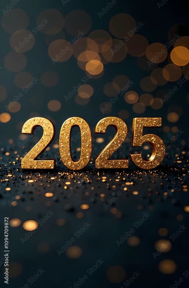 Happy New Year with the text “2025”. Gold color. Holiday card. New Year banner. Happy New Year with the text “2025”. Gold color. Holiday card. New Year banner.