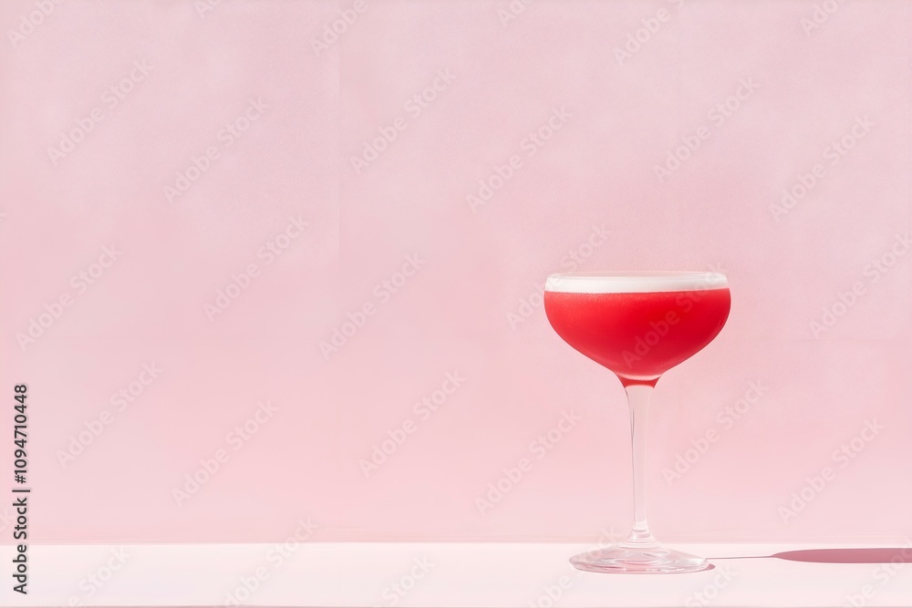 Red Cocktail in Coupe Glass on Pink Background Red Cocktail in Coupe Glass on Pink Background