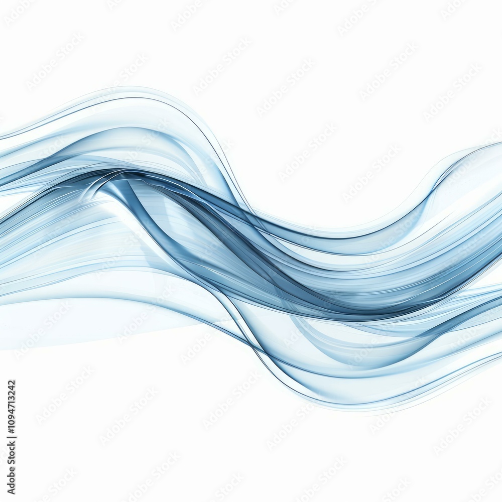 Smooth blue wave lines forming an abstract design element on white background Smooth blue wave lines forming an abstract design element on white background