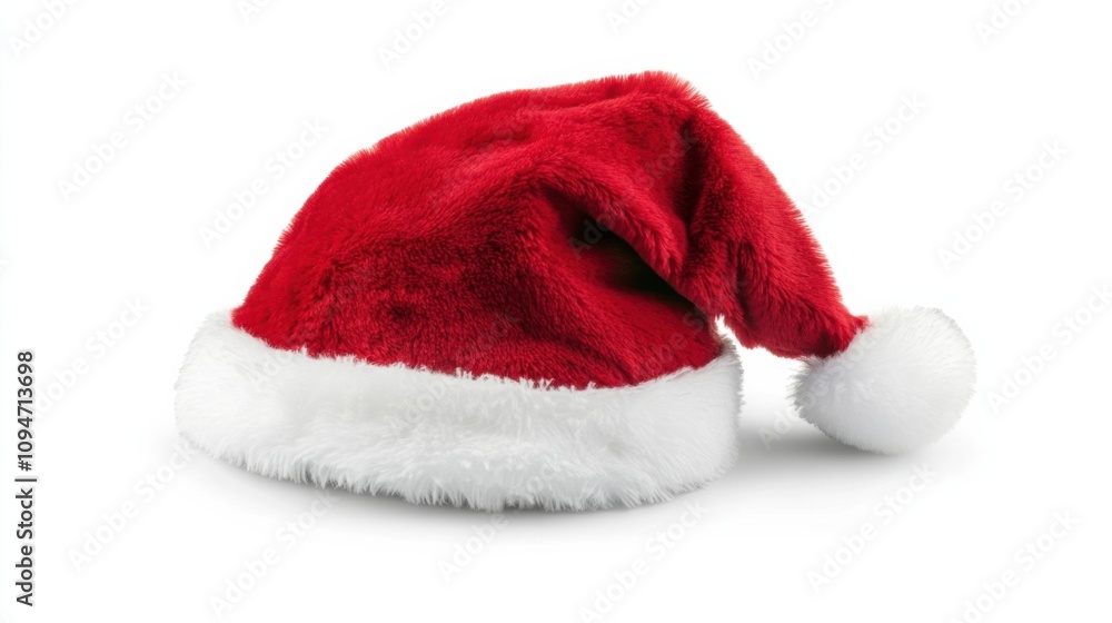 Red Santa hat with white pompom isolated on white background Red Santa hat with white pompom isolated on white background