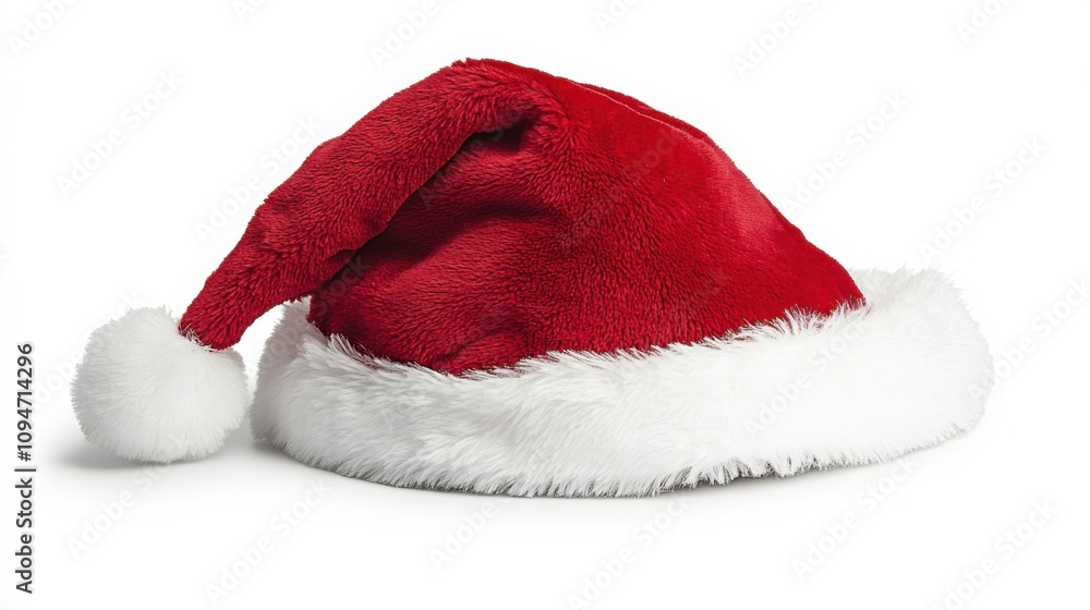 Red Santa hat with white pompom isolated on white background Red Santa hat with white pompom isolated on white background