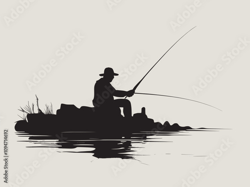 A fish head and a fish in the middle of a forest. A poster that says fish set on it.

