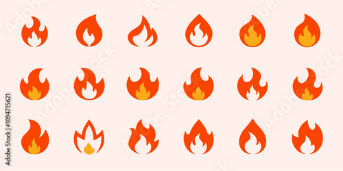 Fire Flames icon Set. Fire Flames. Flame symbols. Set of colorful fire flame. Collection of hot flaming element. Fire, flame vector illustration. photo