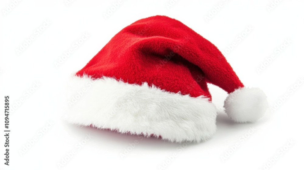 Red Santa hat with white pompom isolated on white background Red Santa hat with white pompom isolated on white background