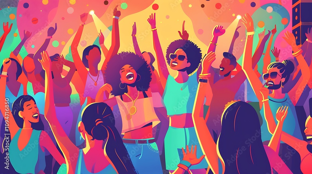 A vibrant celebration scene with people dancing and enjoying a festive atmosphere filled with colors and joy. A vibrant celebration scene with people dancing and enjoying a festive atmosphere filled with colors and joy.
