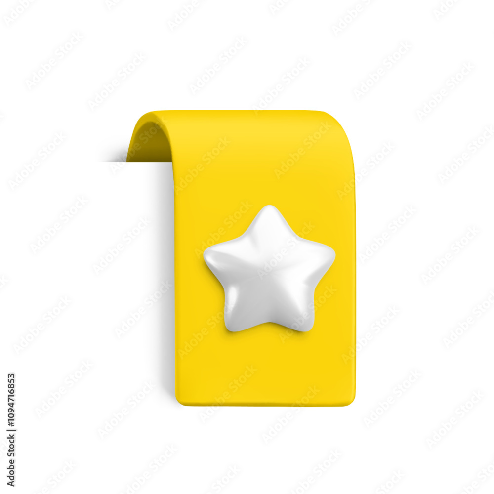 Vector Realistic 3d Yellow Ribbon with silver star. Vintage favorite icon design element, cute ribbon e-book sticker. Cartoon 3d ribbon tag for sale banner, add to bookmarks sign, game, app Vector Realistic 3d Yellow Ribbon with silver star. Vintage favorite icon design element, cute ribbon e-book sticker. Cartoon 3d ribbon tag for sale banner, add to bookmarks sign, game, app