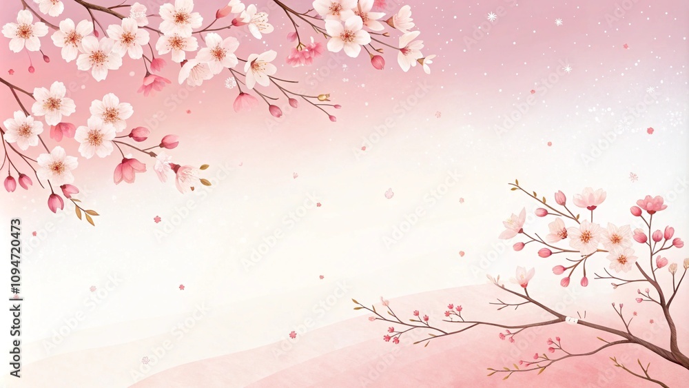 Fototapeta premium Cherry blossoms with soft pink gradient background for elegant design