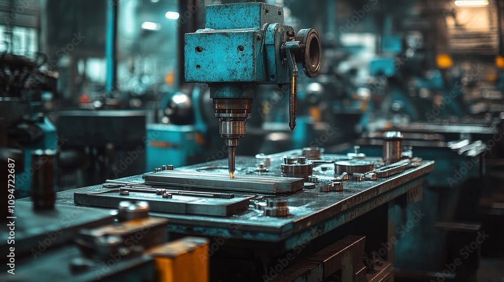 A Drill Press Operating in a Factory Setting A Drill Press Operating in a Factory Setting