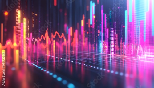 3D rendering of a financial graph with bars and trend lines on a white background, business growth concept, financial data visualization